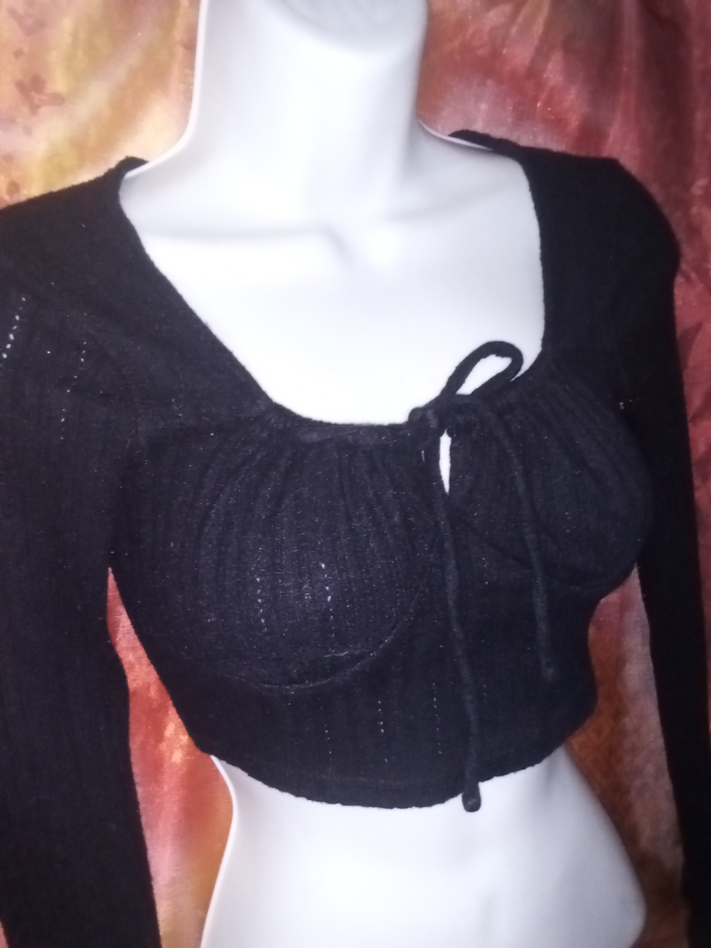 Aeropostale Black Long-Sleeve Tie-Front Cropped Top